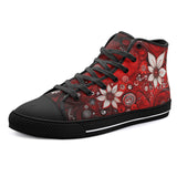 High-Top Canvas Shoes Red Abstract Floral Motifs