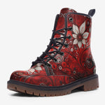 Leather Boots Red Abstract Floral Motifs