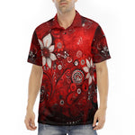 Men's Polo Shirt Red Abstract Floral Motifs