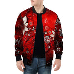 Bomber Jacket Red Abstract Floral Motifs