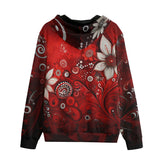 Men's Zip Up Hoodie Red Abstract Floral Motifs