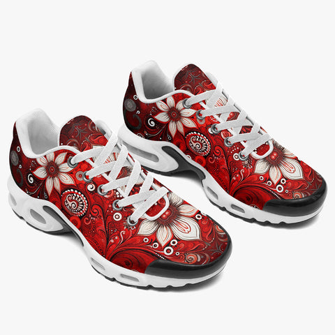 Air Cushion Sneakers Red Abstract Floral Motifs