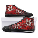 High-Top Canvas Shoes Red Abstract Floral Motifs