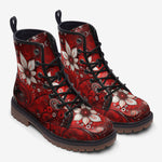 Leather Boots Red Abstract Floral Motifs