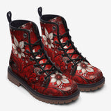 Leather Boots Red Abstract Floral Motifs