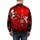 Bomber Jacket Red Abstract Floral Motifs