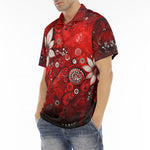 Men's Polo Shirt Red Abstract Floral Motifs