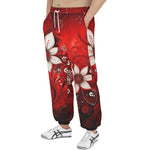 Men's Sweatpants Red Abstract Floral Motifs