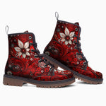 Leather Boots Red Abstract Floral Motifs