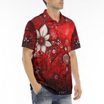 Men's Polo Shirt Red Abstract Floral Motifs