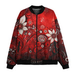 Bomber Jacket Red Abstract Floral Motifs