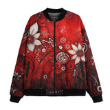 Bomber Jacket Red Abstract Floral Motifs