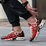 Air Cushion Sneakers Red Abstract Floral Motifs