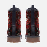 Leather Boots Red Abstract Floral Motifs