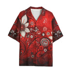 Hawaiian Shirt Red Abstract Floral Motifs