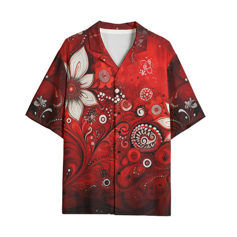 Hawaiian Shirt Red Abstract Floral Motifs