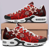 Air Cushion Sneakers Red Abstract Floral Motifs