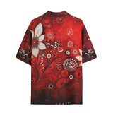 Hawaiian Shirt Red Abstract Floral Motifs