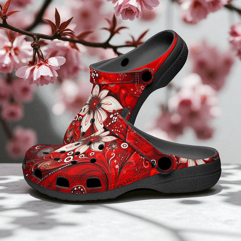 Classic Clogs Red Abstract Floral Motifs