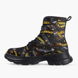 Casual Leather Chunky Boots Warning Police Tape
