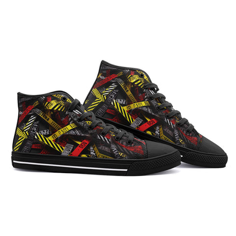 High-Top Canvas Shoes Caution Tapes Abstraction