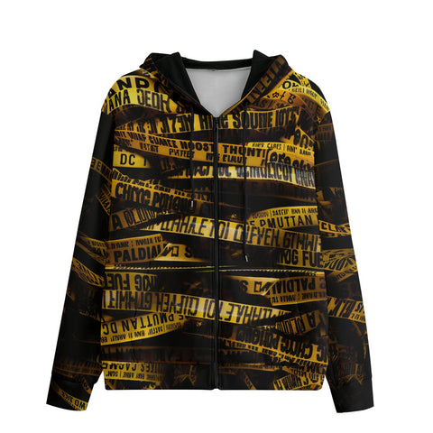 Men's Zip Up Hoodie Yellow Caution Police Tape