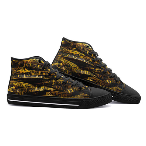 High-Top Canvas Shoes Yellow Caution Police Tape