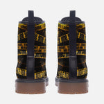 Leather Boots Yellow Caution Police Tape