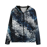 Men's Zip Up Hoodie Blue Python Snake Scale