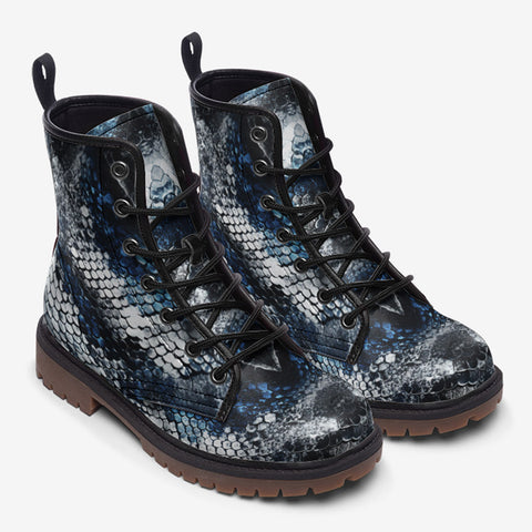 Leather Boots Blue Python Snake Scale