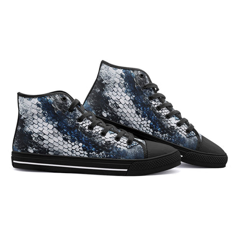 High-Top Canvas Shoes Blue Python Snake Scale