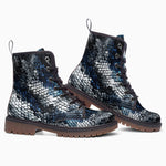 Leather Boots Blue Python Snake Scale