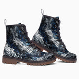 Leather Boots Blue Python Snake Scale