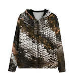 Men's Zip Up Hoodie Brown Python Snake Scale