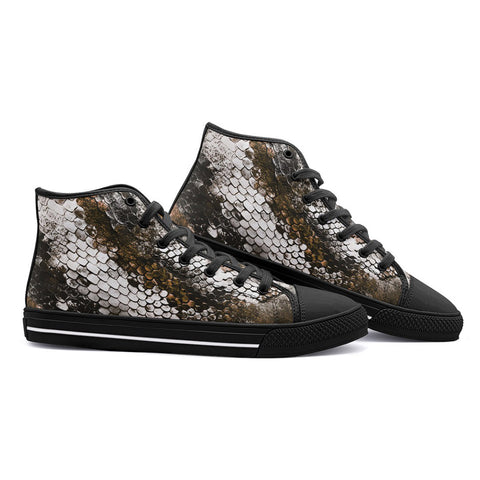 High-Top Canvas Shoes Brown Python Snake Scale