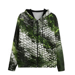 Men's Zip Up Hoodie Green Python Snake Scale