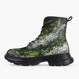 Casual Leather Chunky Boots Green Python Snake Scale