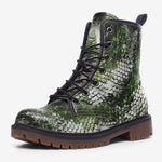 Leather Boots Green Python Snake Scale