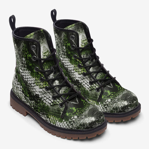 Leather Boots Green Python Snake Scale