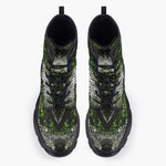 Casual Leather Chunky Boots Green Python Snake Scale