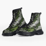 Casual Leather Chunky Boots Green Python Snake Scale