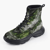 Casual Leather Chunky Boots Green Python Snake Scale