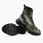 Casual Leather Chunky Boots Green Python Snake Scale