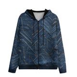 Men's Zip Up Hoodie Doodle Arrows on Blue Denim Print