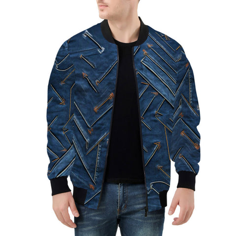 Bomber Jacket Doodle Arrows on Blue Denim Print