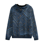 Men's Zip Up Hoodie Doodle Arrows on Blue Denim Print