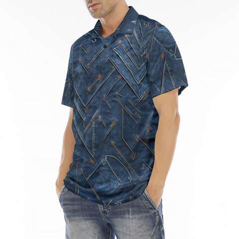 Men's Polo Shirt Doodle Arrows on Blue Denim Print