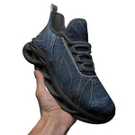 Sports Sneakers Doodle Arrows on Blue Denim Print