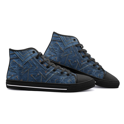 High-Top Canvas Shoes Doodle Arrows on Blue Denim Print