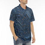 Men's Polo Shirt Doodle Arrows on Blue Denim Print